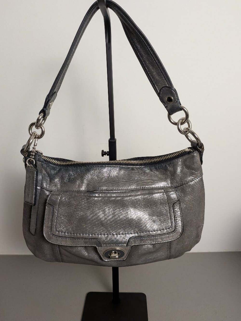 Coach Poppy Metalic Leather Purse Womens Shimmer